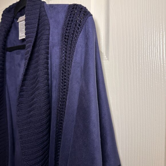 Chico's Cardigan Faux Suede Fringe Poncho Kimono Navy Blue One Size S M L XL XXL - Picture 2 of 5